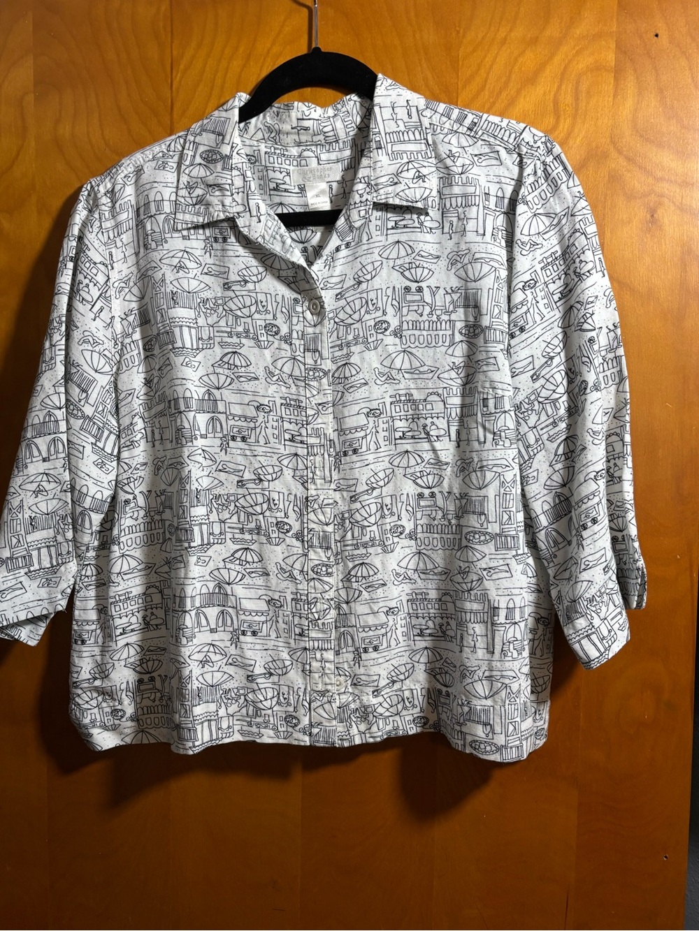 Christopher and Banks White Graphic Button-Up Shirt, size XL